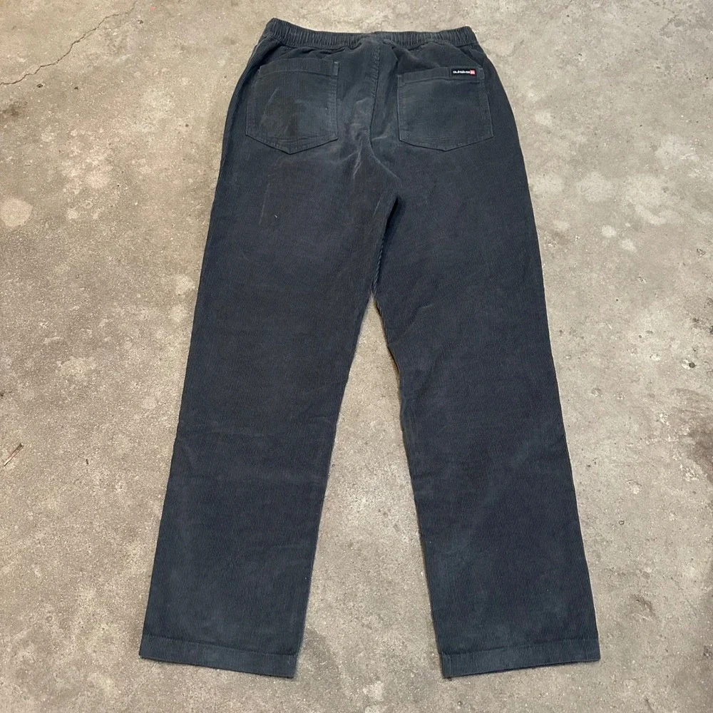 Y2K Quiksilver Corduroy Pants Mens Sm Gray Elastic Waist Drawstring Straight Leg